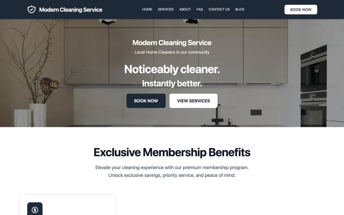 Modern Cleaners concept website homepage
