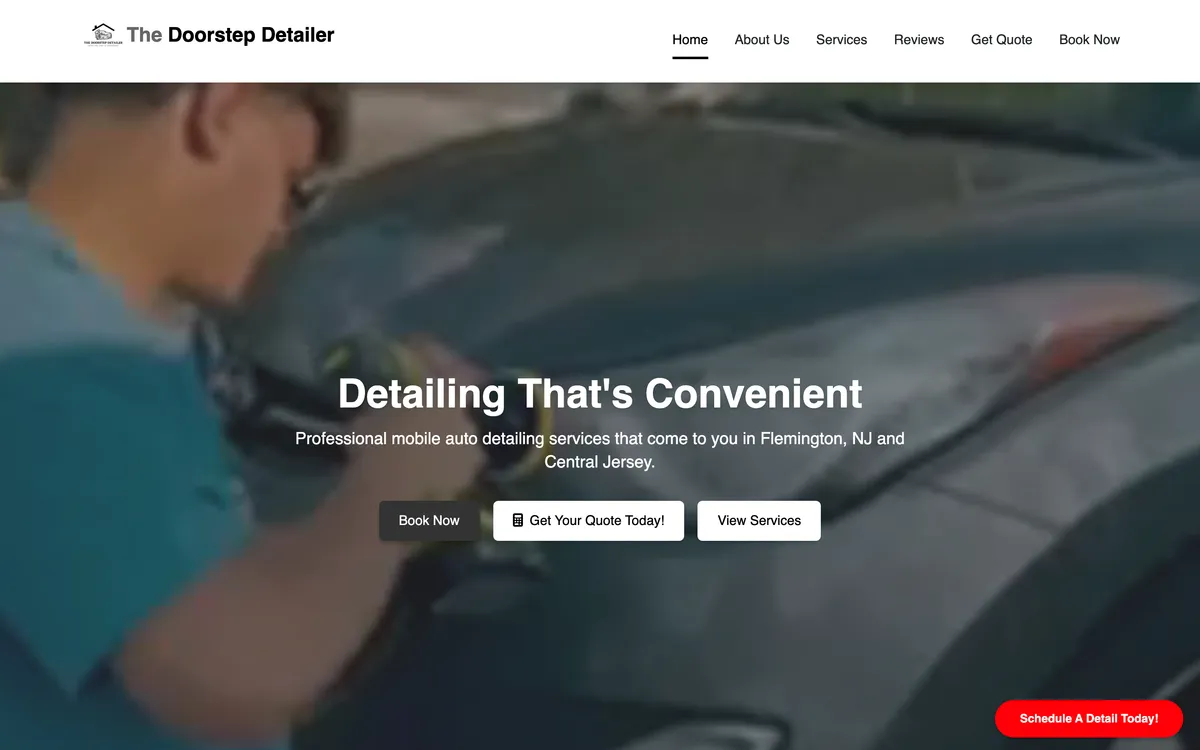 The Doorstep Detailer website homepage built by Brandible