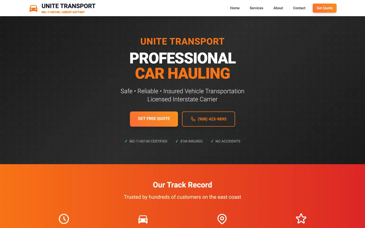 Unite Transport LLC website homepage