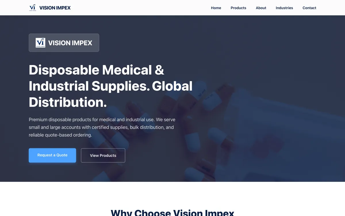 Vision Impex website homepage